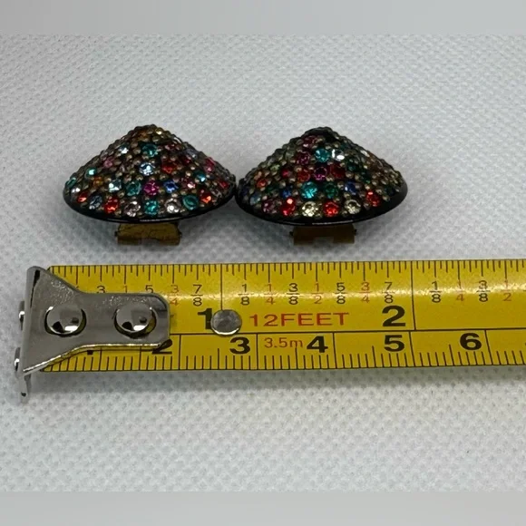 Vintage Multi-Color Rhinestone Cluster Clip-On Statement Earrings - Picture 10 of 10